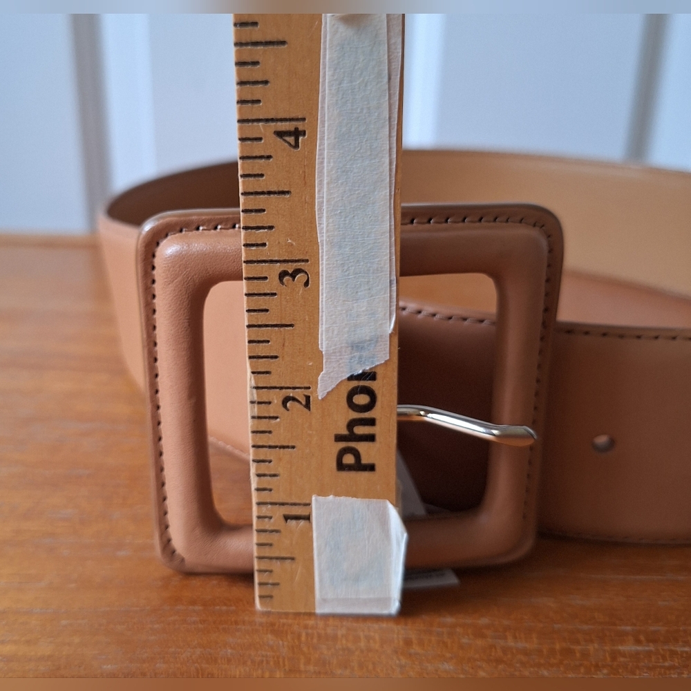 Banana Republic Tan Leather Belt Chunky Wide Statement Bold Square Buckle Womens - Picture 10 of 13